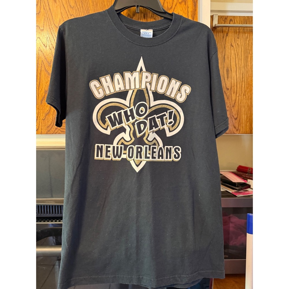 Jerzees New Orleans Saints Champions Who Dat T-Shirt Mens Medium Black Gold NOLA